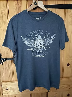 Buy Mens Route 66 Blue Short Sleeve Cotton Mix T-Shirt Size M VGC • 6.99£