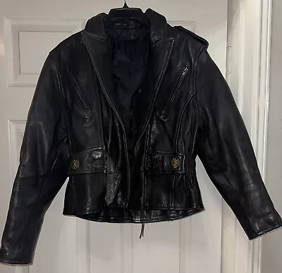 Buy Women’s Genuine Heavy Leather Biker Motorcycle Jacket Size Medium ***READ*** • 154.37£