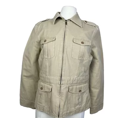 Buy VTG Ralph Lauren Dry Goods Safari Jacket Field Coat Women’s Sz Medium Tan Zipper • 19.89£
