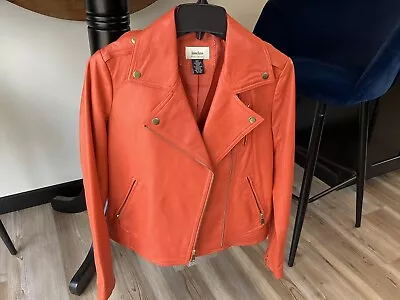 Buy Neiman Marcus Women's Genuine Leather Moto Jacket Orange Size Small, NWOT • 86.86£