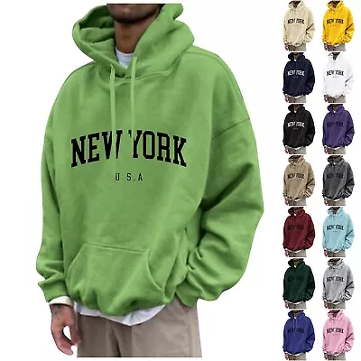 Buy Mens Pullover Hoodie Hooded Sweatshirt Tops NEW YORK Printed Plain Hoody Jumper • 16.74£