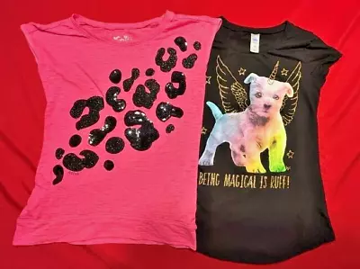 Buy Justice Girls - Lot Of 2 - Sz 8 T Shirts -Cheetah Print Pink - Rainbow Doggie • 0.78£