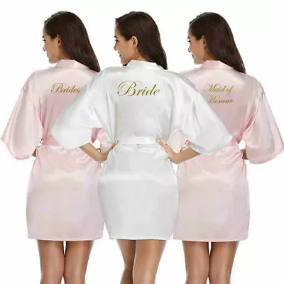 Buy Personalized Bride Short Bridesmaid Wedding Pajamas Satin Long Robe Kimono • 10.79£