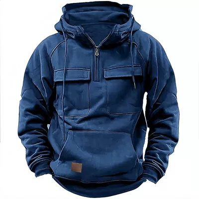 Buy Mens Combat Cargo Hoodie Long Sleeve Half Zip Sport Army Tactical Sweatshirt Top • 22.99£