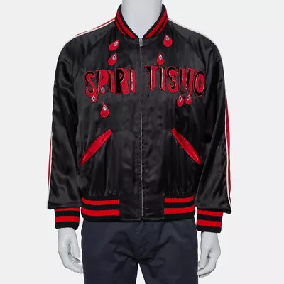 Buy Gucci Black Satin Contrast Trim Spiritismo Applique Detail Bomber Jacket M • 2,226.25£