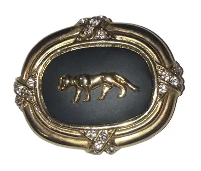 Buy Vintage AFJ Goldtone Crystal Rhinestones Panther Wild Cat Brooch Pin • 16.30£