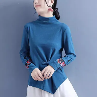 Buy Thermal Lady Embroidery T-shirts Shirt Tops Blouse Asymmetric Retro Ethnic Chic • 17.66£