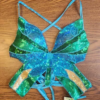 Buy Green Blue Sequin Butterfly Top Sz Small Britney Spears Costume- Slave For You • 12.28£