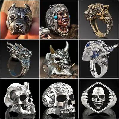 Buy Stainless Steel Heavy Ring Gothic Punk Skull Rings Men Party Jewelry Size 6-13 • 4.06£