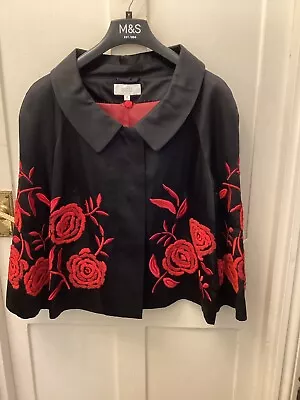 Buy Beautiful 50’s Style Embroidered Jacket Black Red Size 14 • 8£