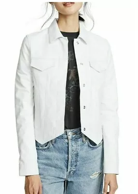 Buy New Women White Trucker Casual Slim Fit Biker Lambskin Leather Shirt Jacket • 24.32£