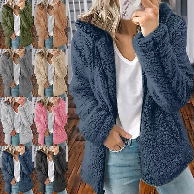 Buy Womens Teddy Bear Fleece Fluffy Hooded Coat Ladies Zip Up Hoodies Jacket Outwear • 17.87£