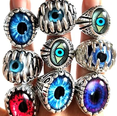 Buy 25pcs Evil's Eye Mix Ring Mens Male Dome Eyes Silver Punk Ring Man Party Jewelry • 18.59£