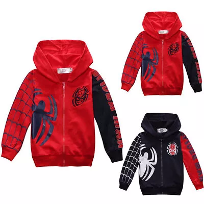 Buy Kids Boys Spiderman Hooded Jacket Coat Outerwear Tops Sweatshirt Clothes Costume • 9.59£