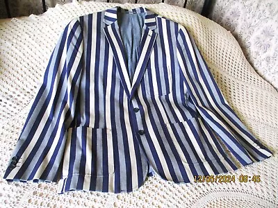 Buy Mans Blue Grey Beige Striped Cotton Denim Jacket By JASPER CONRAN JEANS Size 42 • 19.99£