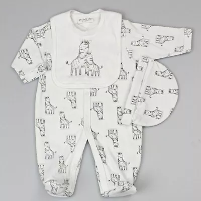 Buy Baby 3 Piece Sleepsuit Layette Clothes Gift Set ~ Zebra ~ Watch Me Grow 0-9M Abg • 12.99£