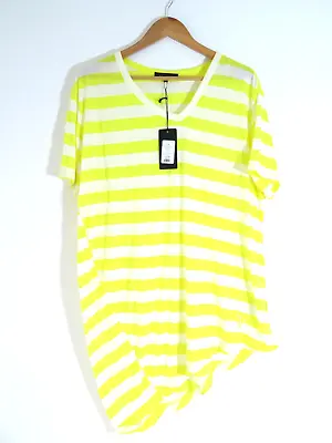 Buy Villain - Yellow Stripe Asymmetrical Long T Shirt - Deadstock Vintage - Size XL • 6.99£