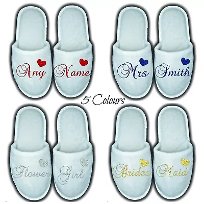 Buy Closed Toe Spa Slippers Personalised White Any Name Message Wedding Glitter • 5.99£
