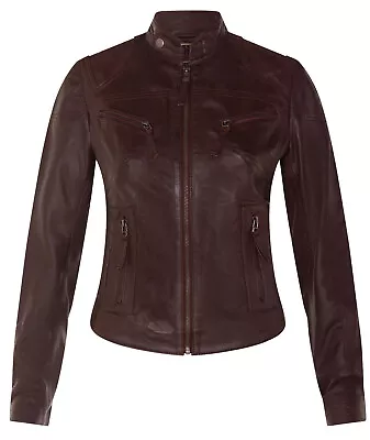Buy Ladies Leather Jacket Classic Biker Burgundy Real Leather Womens Slim Fit Jacket • 69.99£