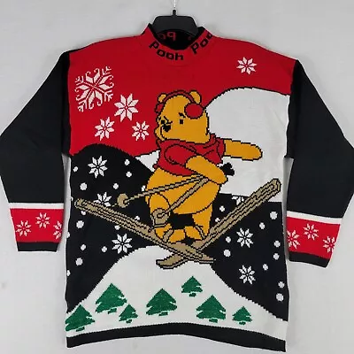 Buy Vintage Disney Pooh Bear Sweater Women Large Black Ski Knit 90s Y2k Oversized • 38.49£