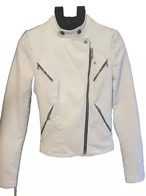 Buy Gas Denim Jacket Women White Small Size Military Style Zip Trim Lined Cotton VGC • 12.87£
