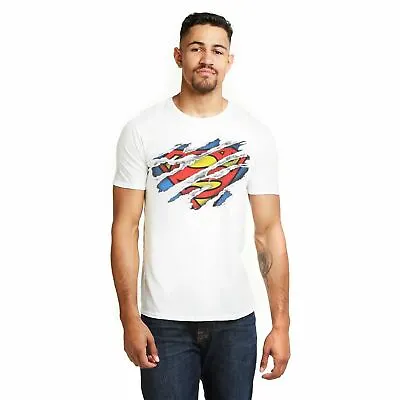 Buy Official DC Comics Mens Superman Torn Logo T-shirt White Sizes S - XXL • 13.99£