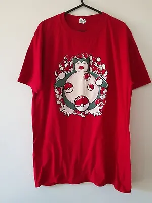 Buy Mens Size  L  Red T-Shirt Snorlax Pokemon Gildan Short Sleeve Tee • 25.27£