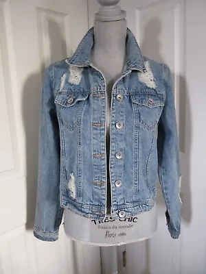 Buy Cute Highway Jeans  Distressed Button Up Light Denim Jacket  Size Small • 7.87£