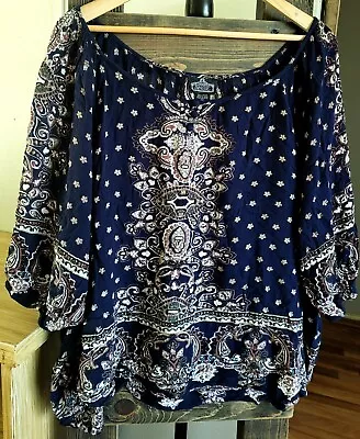 Buy Angie 1X 2X Boho Peasant Blouse Top Shirt Artsy Rayon Oversized  • 16.06£