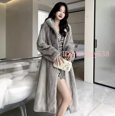 Buy Luxury Real Women's Mink Fur Hooded Warm Jacket Outwear Overcoat Mink Coat Park • 113.65£