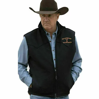 Buy Yellowstone Men Vest Wool Kevin Costner John Dutton Black Embroidery Logo Jacket • 55.05£