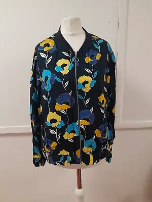 Buy Floral Zipped Jacket Bomber With Pockets Blue Yellow Light Summer Jacket 16 BNWT • 14.99£