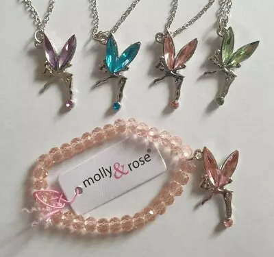 Buy Coloured Crystal Fairy Silver Necklace Kids Jewellery Child Flying Fairy Gift UK • 5.49£