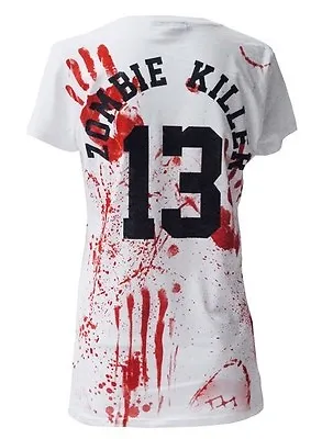 Buy Zombie Killer 13 Genuine Darkside Womens Zombie Blood Splatter White T Shirt • 14.99£