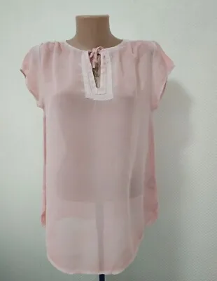 Buy Nile Collection Peach Pink Boho Blouse Silk Sheer Tops Short Sleeve Size S • 18.25£