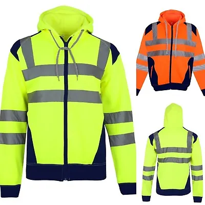 Buy Hi Viz Vis High Visibility Jacket Hoodie Work Zip Hooded SweatShirt Fleece S-5XL • 12.95£