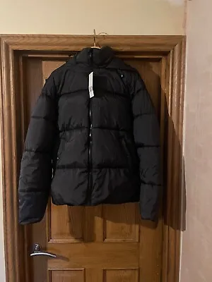 Buy Men Padded Mountain Print Puffer Hooded Jacket In Black Medium Size • 64.99£
