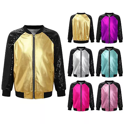Buy UK Kids Boys Girls Shiny Sequins Jacket Jazz Hip Hop Street Dance Tops Costume • 17.39£