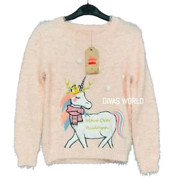 Buy Christmas Unicorn Rudolph Jumper Soft Pink Kids Sweatshirt Winter Warm Tops • 19.51£