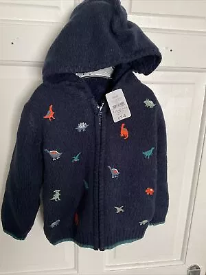 Buy NWT - Baby Boy’s Nutmeg Navy “Dino Patterned” Knitted Hooded Jacket Age 18 - 24M • 8.99£