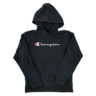 Buy Champion Hoodie Spell Out Big Logo Black Sweatshirt Boys XL • 14.99£