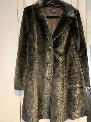 Buy Per Una Speziale Faux Fur Jacket Coat Size 10 Brown Black Animal Snake Print • 13£