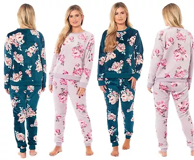 Buy Floral Print Ladies Women PJS Fluffy Fleece Warm Cosy Soft Teddy Sherpa Pyjamas • 19.90£