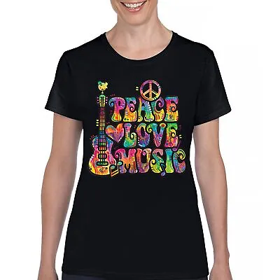 Buy Dean Russo Peace Love Music T-Shirt Guitar Happy Good Vibe Women's Tee • 27.20£
