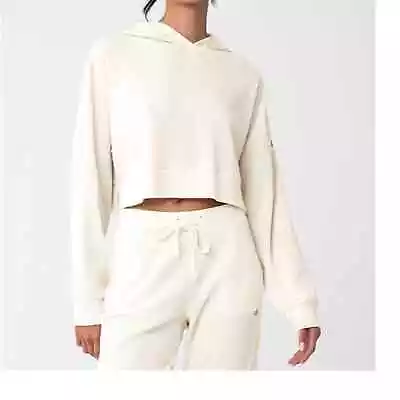 Buy Alo Yoga Muse Ribbed Crop Hoodie In Cream White XS • 56.70£