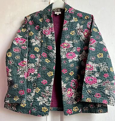 Buy Lovely *EAST ARTISAN* Black Floral Hand Block Printed Kantha Quilted Jacket S/M • 55£