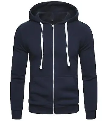 Buy Mens Zipper Hoodie American Plain Fleece Zip Up Jacket Sweatshirt Hooded Top • 13.99£