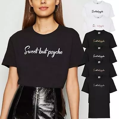 Buy Ladies Womens Sweet But Psycho Slogan T-Shirt Plus Size Baggy Fashion 8 - 30 • 8.25£
