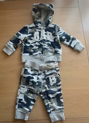 Buy Baby Boys Gap Blue Grey Camouflage Hooded Tracksuit Age 12-18 Months. BNWOT • 4.99£