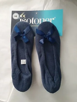 Buy Ladies Isotoner NAVY Blue Terry Ballet Style Slippers Sturdy Rubberized Sole Lg. • 18.98£
